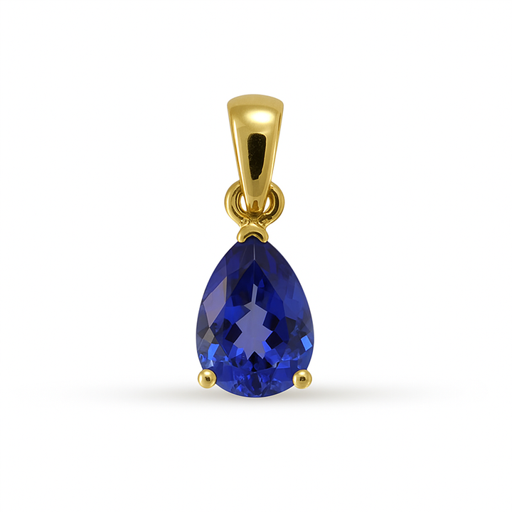 Pear Claw Tanzanite Pendant - 9ct Yellow Gold with 1 x 10x7mm Pear Tanzanite &amp; Chain 45cm