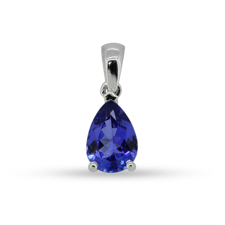 Pear Claw Tanzanite Pendant - 9ct White Gold with 1 x 10x7mm Pear Tanzanite &amp; Chain 45cm
