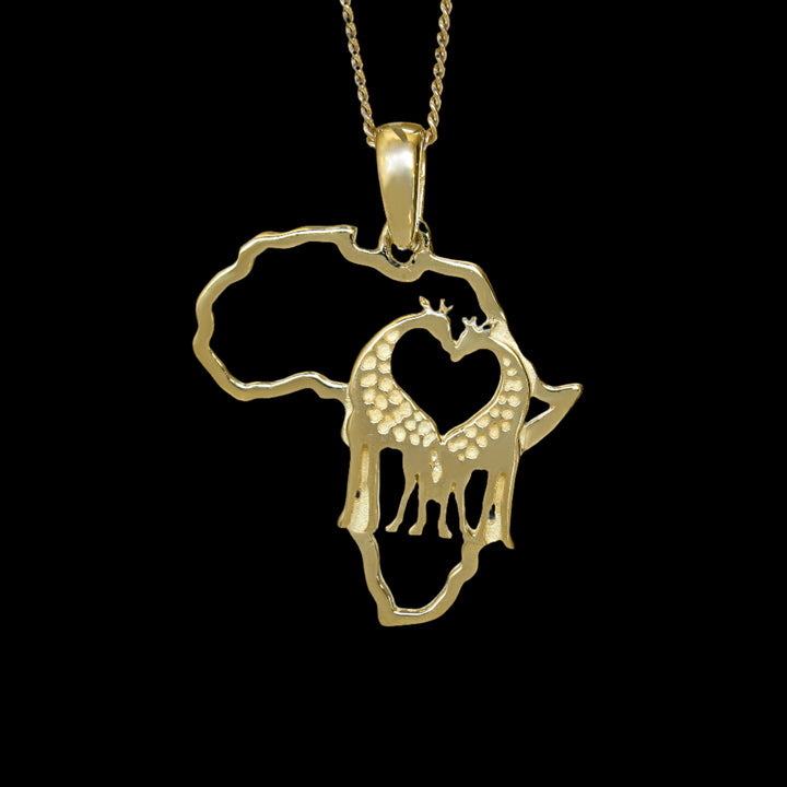 Africa Map For the Love of Giraffes Yellow Gold Pendant &amp; Chain 45cm