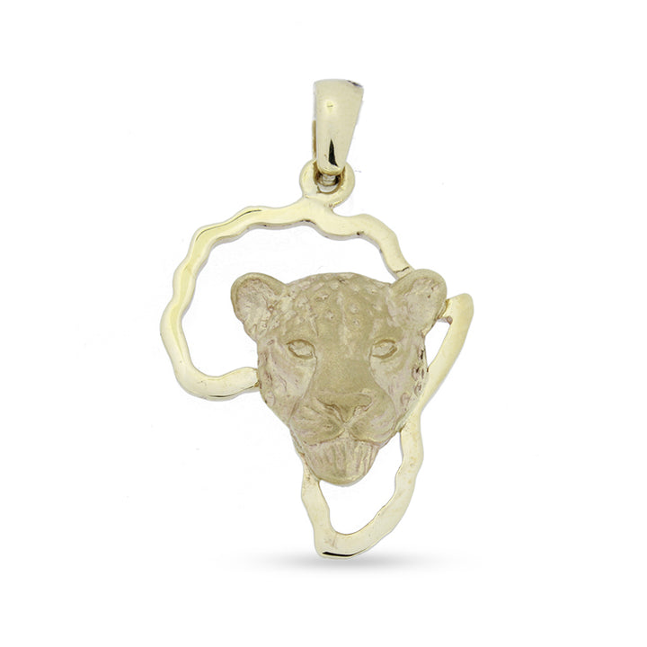 Africa Map with Leopard Head Yellow Gold Pendant &amp; Chain 45cm
