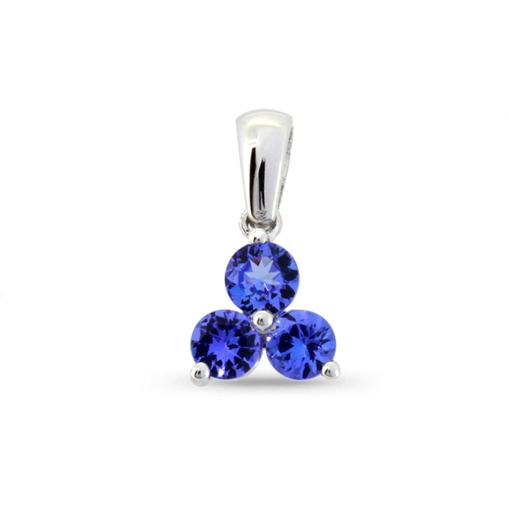 Round Cluster Tanzanite Pendant - 9ct White Gold with 3 x 4mm Round Tanzanite &amp; Chain 45cm