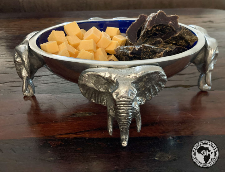4 Elephant oval bowl BLUE - Lamu Aluminium Baked Enamel Tableware