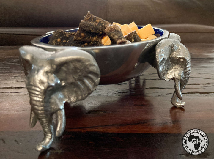 4 Elephant oval bowl BLUE - Lamu Aluminium Baked Enamel Tableware