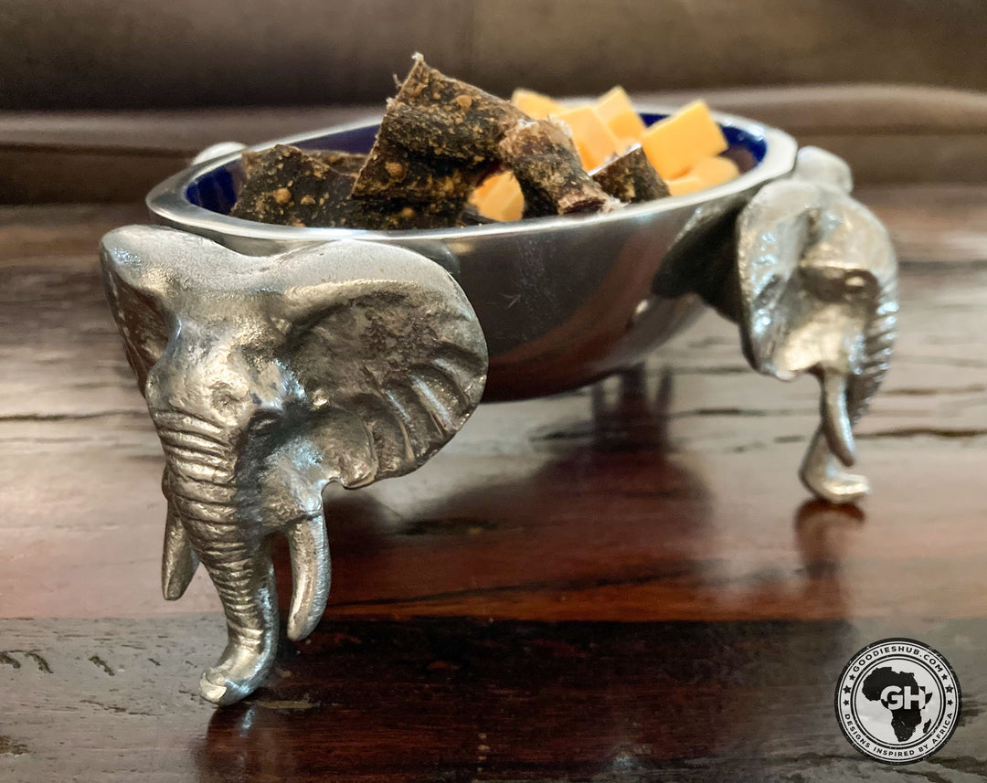 4 Elephant oval bowl BLUE - Lamu Aluminium Baked Enamel Tableware