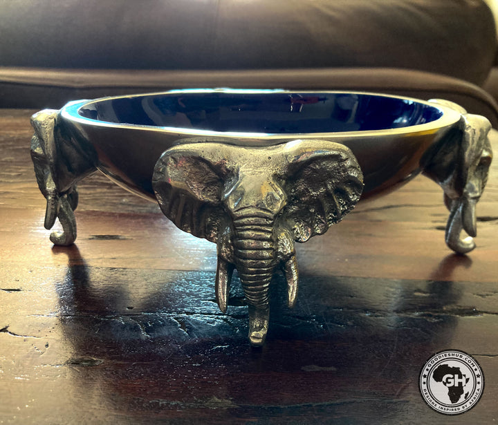 4 Elephant oval bowl BLUE - Lamu Aluminium Baked Enamel Tableware
