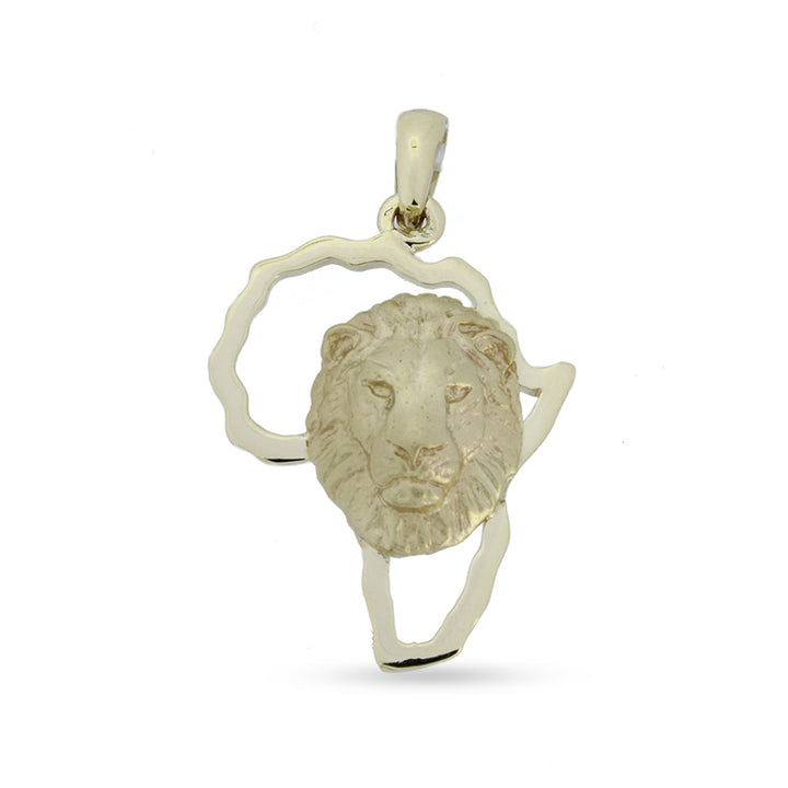 Africa Map with Lion Head Yellow Gold Pendant &amp; Chain 45cm
