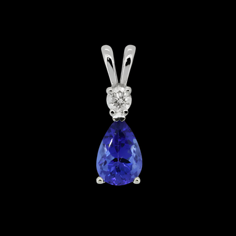 Pear Tanzanite Pendant with Diamond - 9ct White Gold with 1 x 10x7mm Pear  Tanzanite and 1 x 0.20ct Diamond GH/SI &amp; Chain 45cm (Copy)