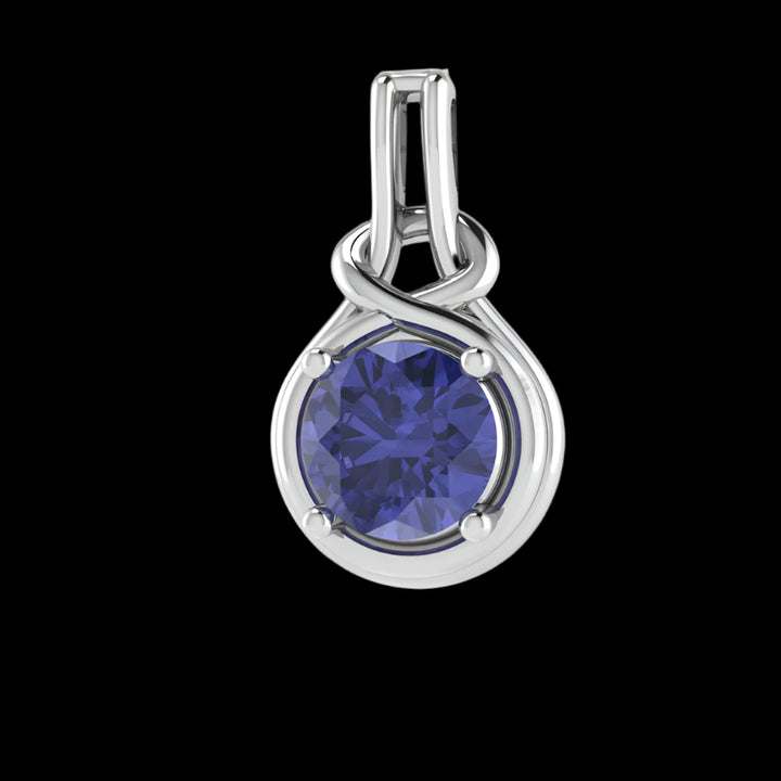 Round Tanzanite Pendant  - 9ct White Gold with 1 x 7mm Round Tanzanite &amp; Chain 45cm