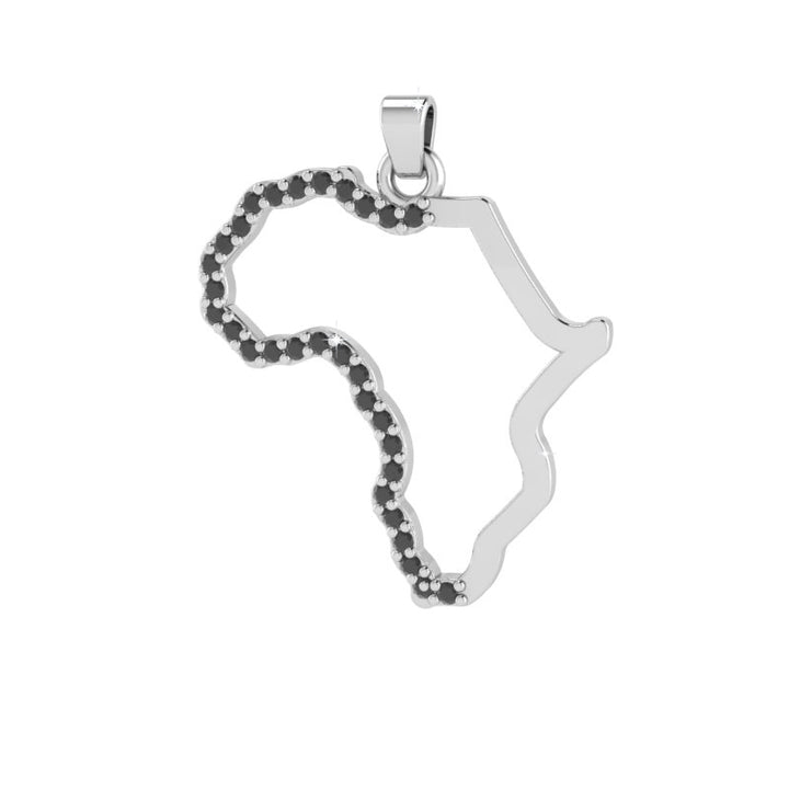 Africa Map Pendant with Black Diamonds White Gold &amp; Chain 45cm