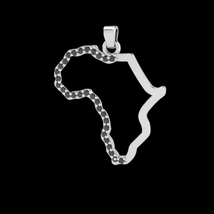 Africa Map Pendant with Black Diamonds White Gold &amp; Chain 45cm