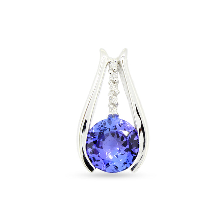 Round Tanzanite Pendant with Diamonds - 9ct White Gold with 1 x 7mm Round Tanzanite and 5 x 0.01ct Dia(GH/SI) &amp; Chain 45cm