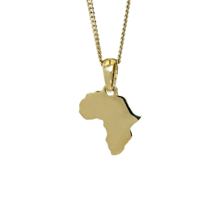 Petite Solid Map of Africa Yellow Gold Pendant &amp; Chain 45cm