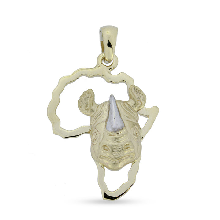Africa Map with Rhino Head Yellow Gold Pendant &amp; Chain 45cm