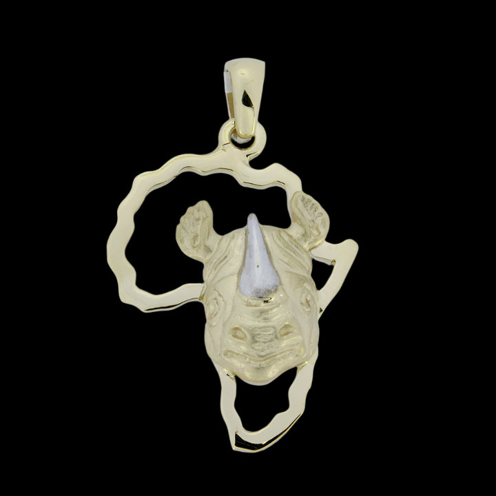 Africa Map with Rhino Head White Gold Pendant &amp; Chain 45cm