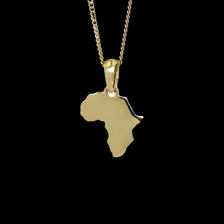 Petite Solid Map of Africa Yellow Gold Pendant &amp; Chain 45cm