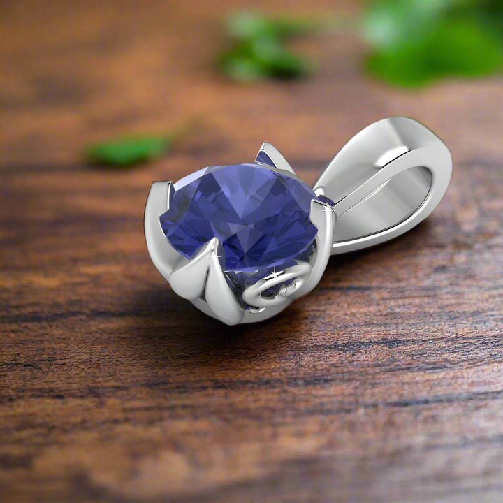 4-Claw Filigree Pendant -  9ct White Gold with 1 x 6mm Round Tanzanite &amp; Chain 45cm