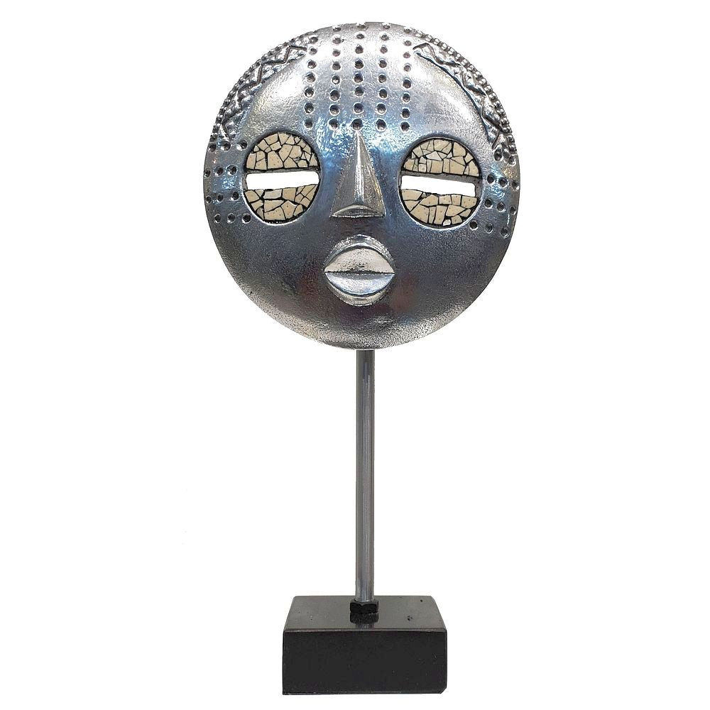 Baluba Mask On Marble Stand – Small Size - Aluminium