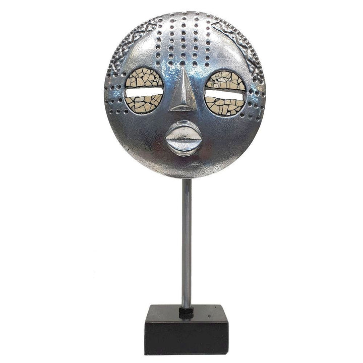 Baluba Mask On Marble Stand – Small Size - Aluminium