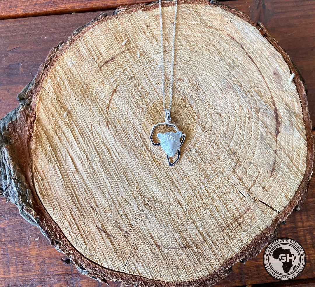 Africa Map with Leopard Head White Gold Pendant &amp; Chain 45cm