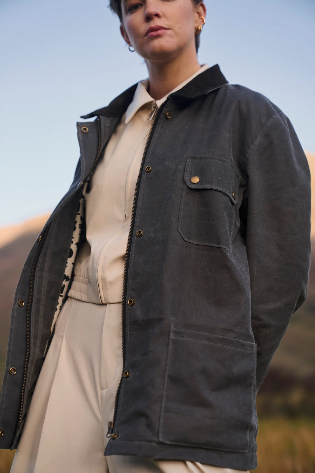 Charlie - Unisex Waxed Canvas Jacket - Grey