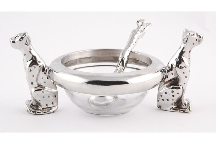 Dish 60mm Double Cheetah &amp; salt spoon Set - Cheetah Africa Collection - Diana Carmichael