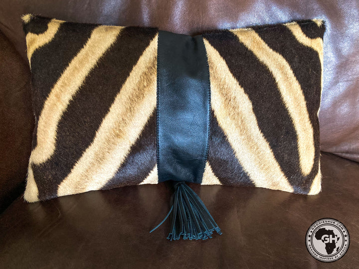 Zebra &amp; Black Leather Cushion Cover 30 x 50cm (Excluding Inner)