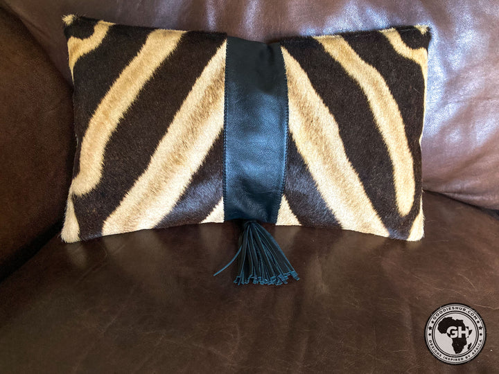 Zebra &amp; Black Leather Cushion Cover 30 x 50cm (Excluding Inner)