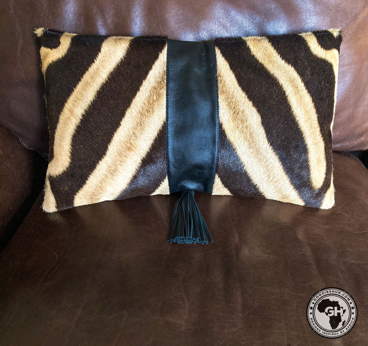 Zebra &amp; Black Leather Cushion Cover 30 x 50cm (Excluding Inner)