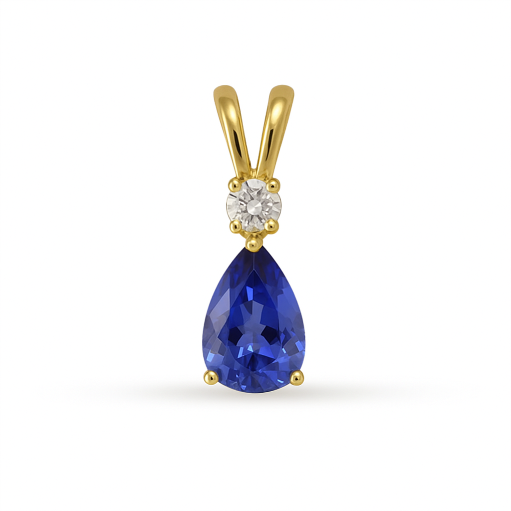 Pear Tanzanite Pendant with Diamond - 9ct Yellow Gold with 1 x 10x7mm Pear  Tanzanite and 1 x 0.20ct Diamond GH/SI &amp; Chain 45cm