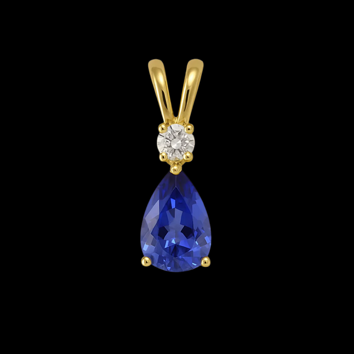Pear Tanzanite Pendant with Diamond - 9ct Yellow Gold with 1 x 10x7mm Pear  Tanzanite and 1 x 0.20ct Diamond GH/SI &amp; Chain 45cm