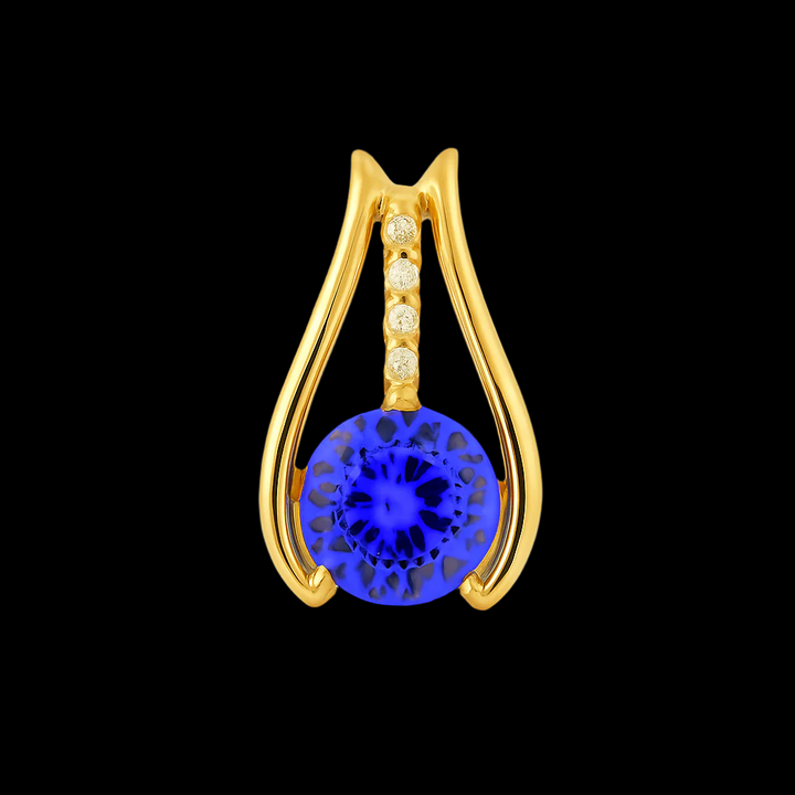 Round Tanzanite Pendant with Diamonds - 9ct Yellow Gold with 1 x 7mm Round Tanzanite and 5 x 0.01ct Dia(GH/SI) &amp; Chain 45cm