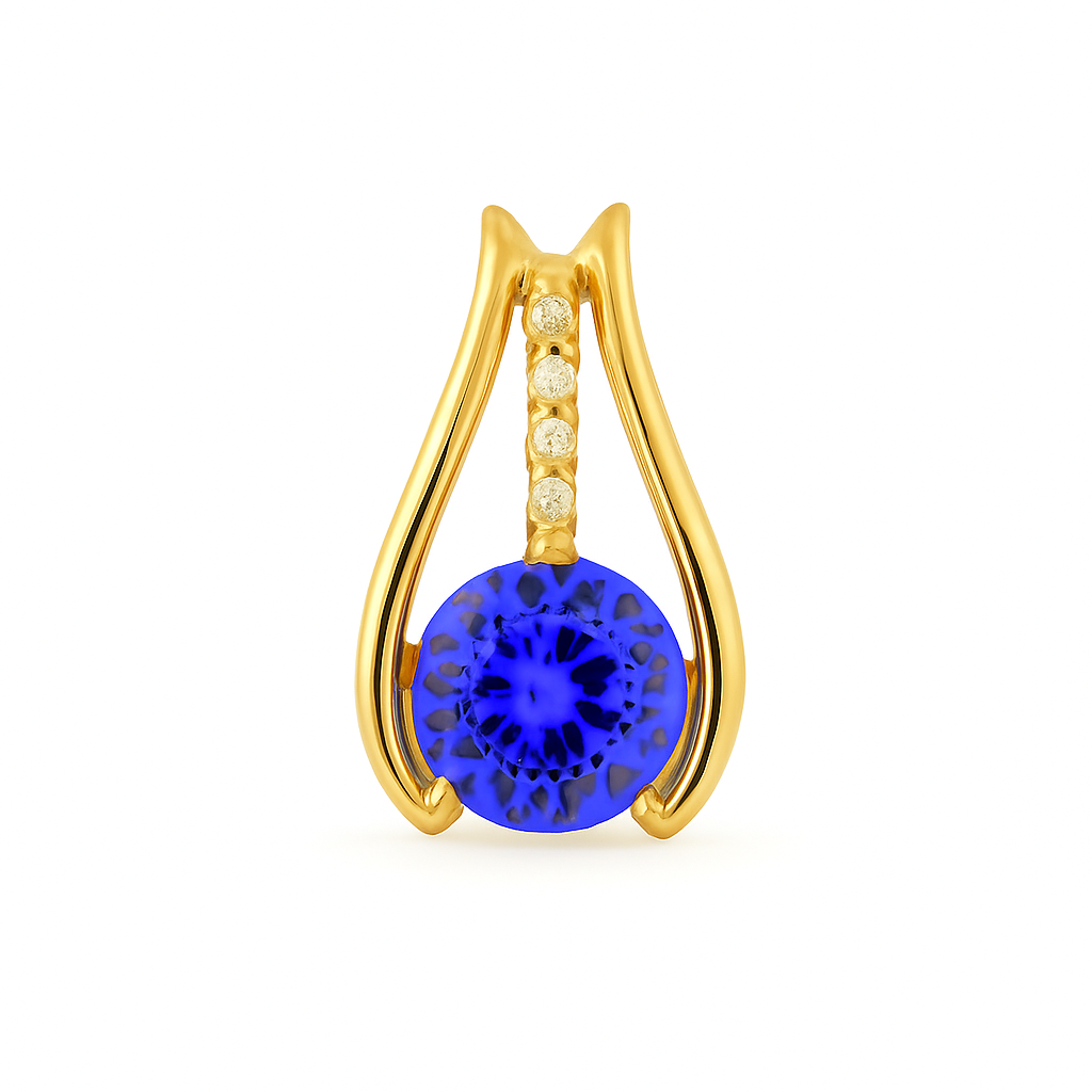 Round Tanzanite Pendant with Diamonds - 9ct Yellow Gold with 1 x 7mm Round Tanzanite and 5 x 0.01ct Dia(GH/SI) &amp; Chain 45cm