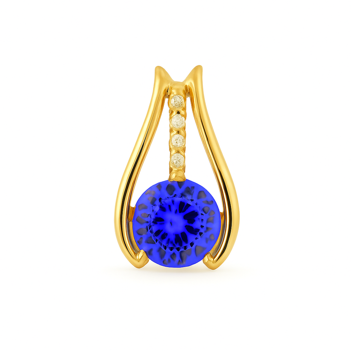 Round Tanzanite Pendant with Diamonds - 9ct Yellow Gold with 1 x 7mm Round Tanzanite and 5 x 0.01ct Dia(GH/SI) &amp; Chain 45cm