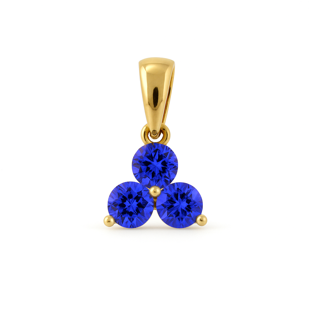 Round Cluster Tanzanite Pendant - 9ct Yellow Gold with 3 x 4mm Round Tanzanite&amp; Chain 45cm