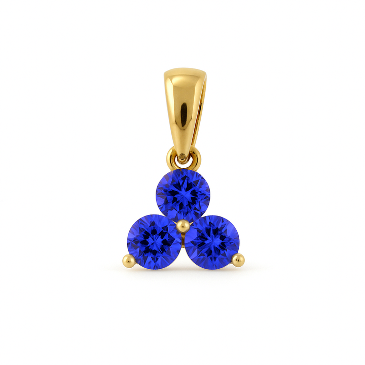 Round Cluster Tanzanite Pendant - 9ct Yellow Gold with 3 x 4mm Round Tanzanite&amp; Chain 45cm