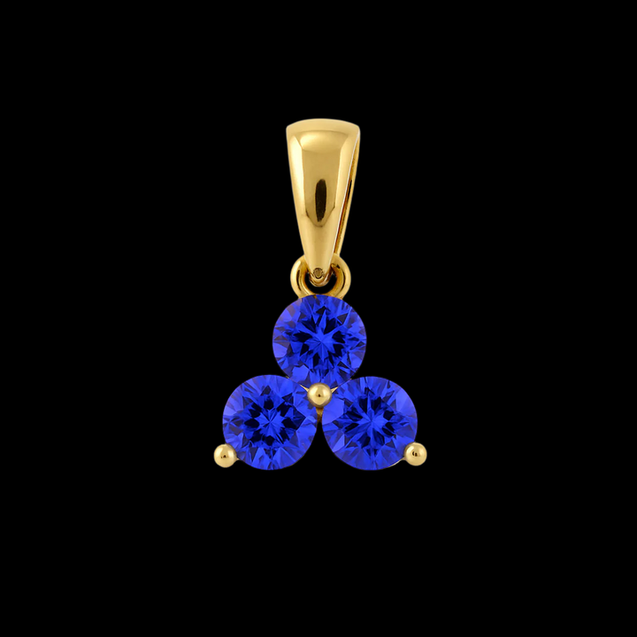 Round Cluster Tanzanite Pendant - 9ct Yellow Gold with 3 x 4mm Round Tanzanite&amp; Chain 45cm