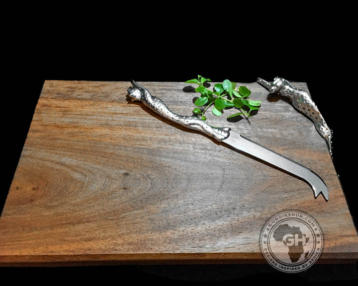 Cheese Board Large &amp; Cheese Serving Utensil Large Set - Cheetah Africa Collection - Diana Carmichael