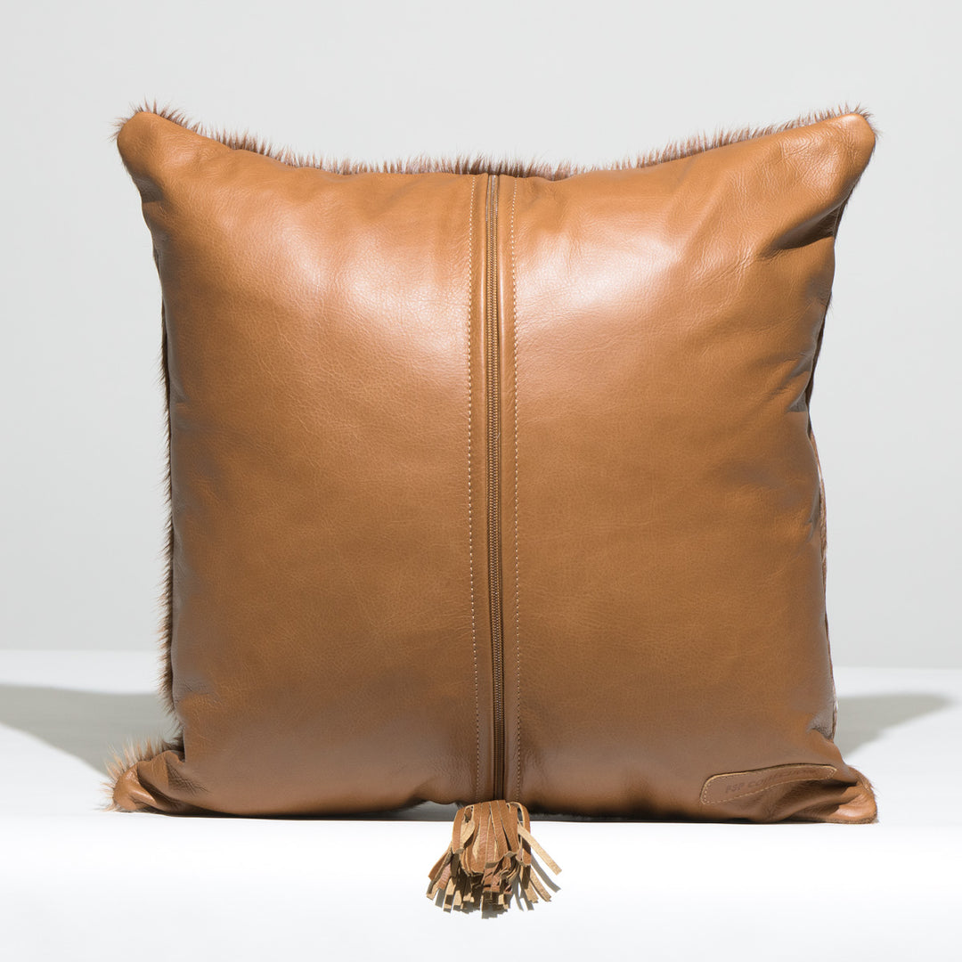 Cowhide Cushion Cover 45 x 45cm with leather back  Tan Speckels (Excluding Inner)