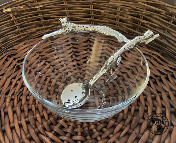 Dish 170mm Lying Cheetah &amp; Olive Spoon Set - Cheetah Africa Collection - Diana Carmichael