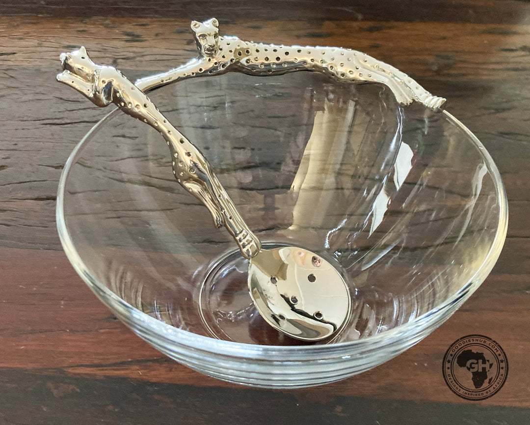Dish 170mm Lying Cheetah &amp; Olive Spoon Set - Cheetah Africa Collection - Diana Carmichael