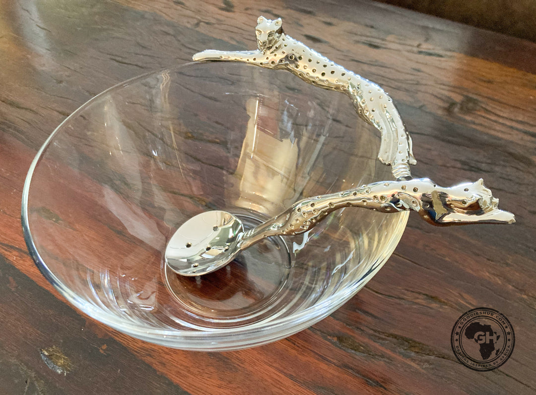 Dish 170mm Lying Cheetah &amp; Olive Spoon Set - Cheetah Africa Collection - Diana Carmichael