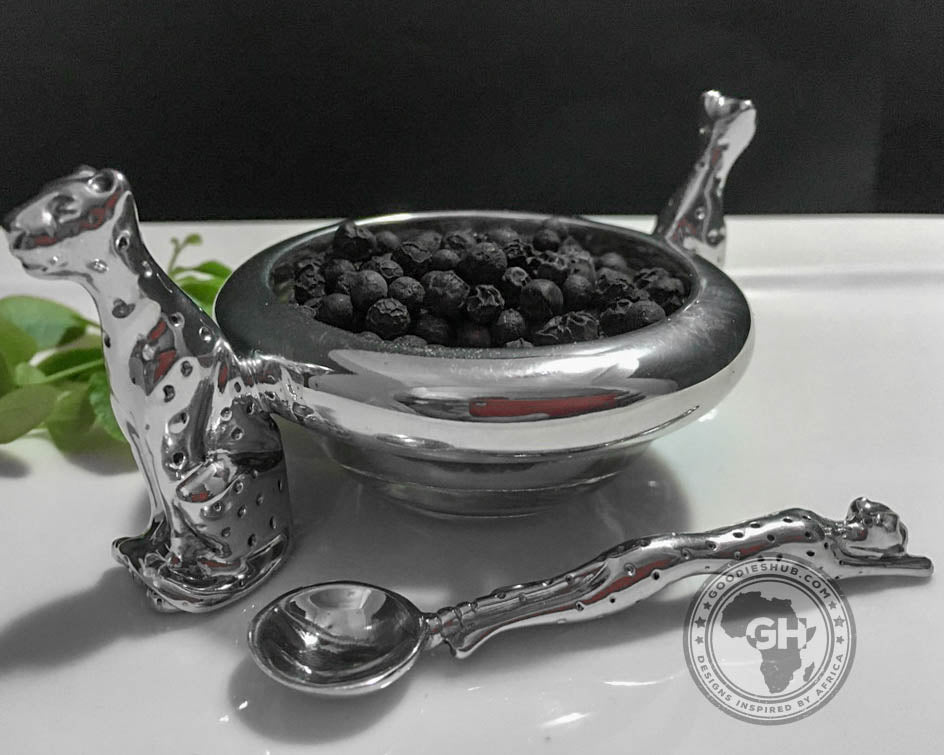 Dish 60mm Double Cheetah &amp; salt spoon Set - Cheetah Africa Collection - Diana Carmichael