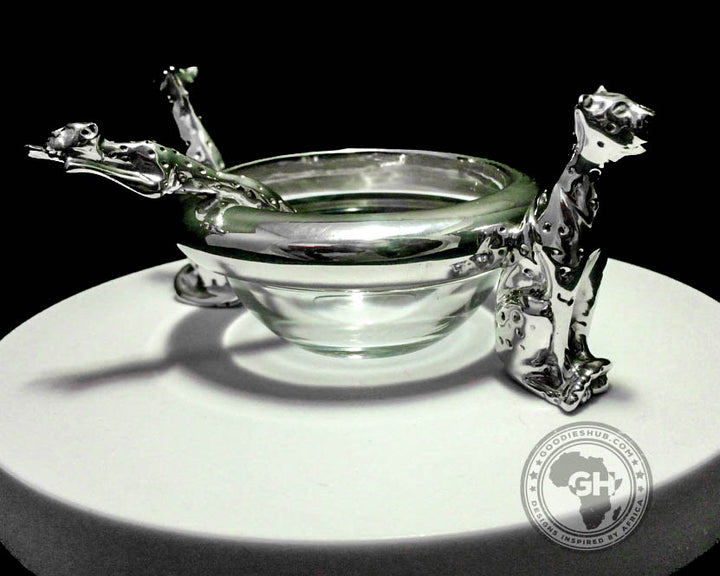 Dish 60mm Double Cheetah &amp; salt spoon Set - Cheetah Africa Collection - Diana Carmichael