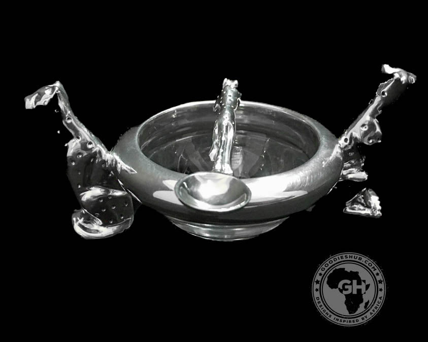 Dish 60mm Double Cheetah &amp; salt spoon Set - Cheetah Africa Collection - Diana Carmichael