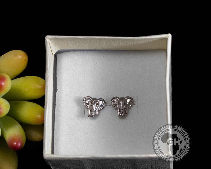 Earrings Silver - Africa Elephant Head and Diamond Eyes