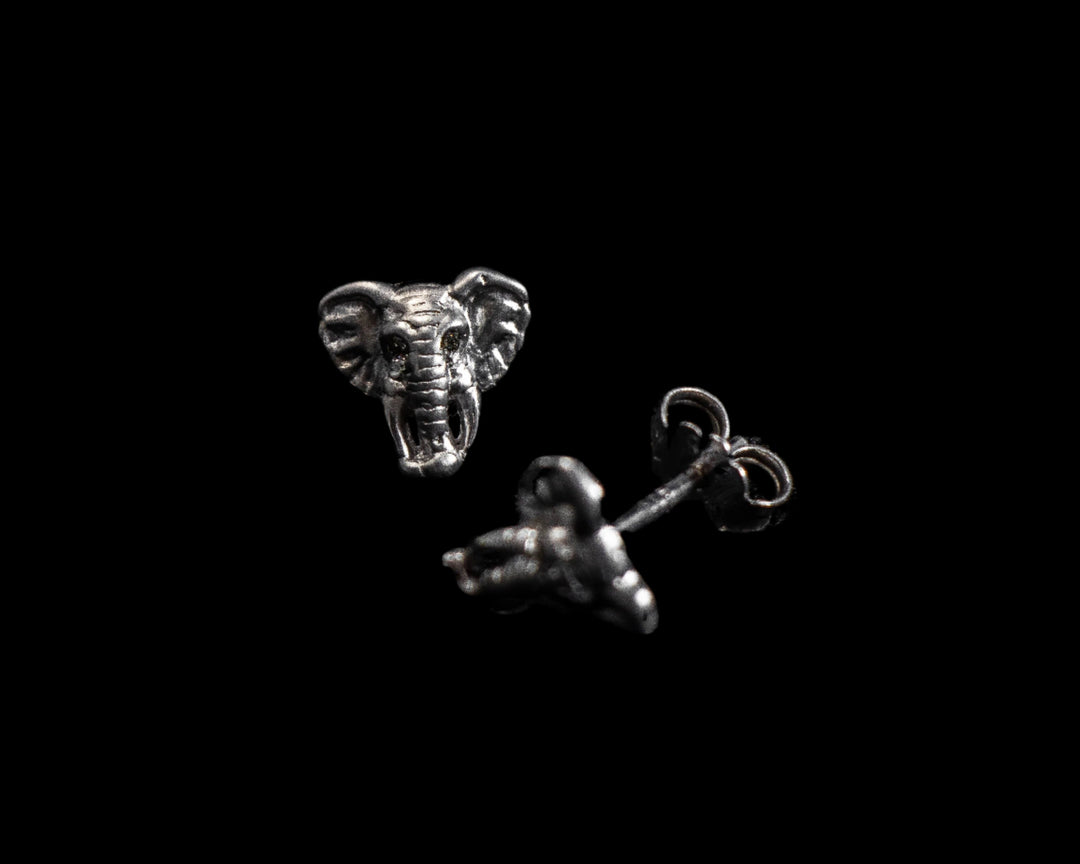 Earrings Silver - Africa Elephant Head and Diamond Eyes