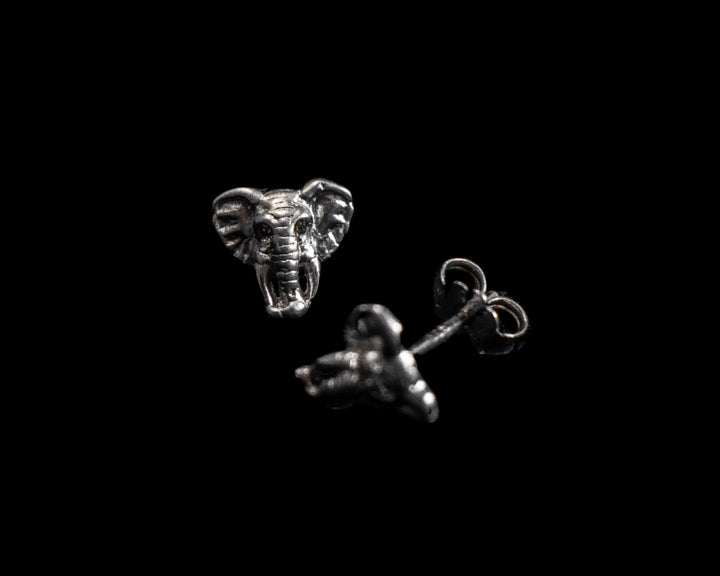Earrings Silver - Africa Elephant Head and Diamond Eyes