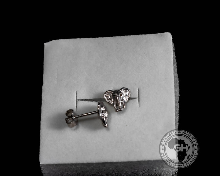 Earrings Silver - Africa Elephant Head and Diamond Eyes