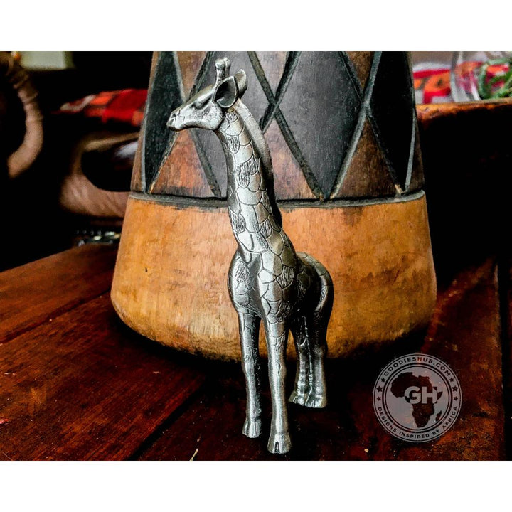 Giraffe Standing Pewter Sculpture