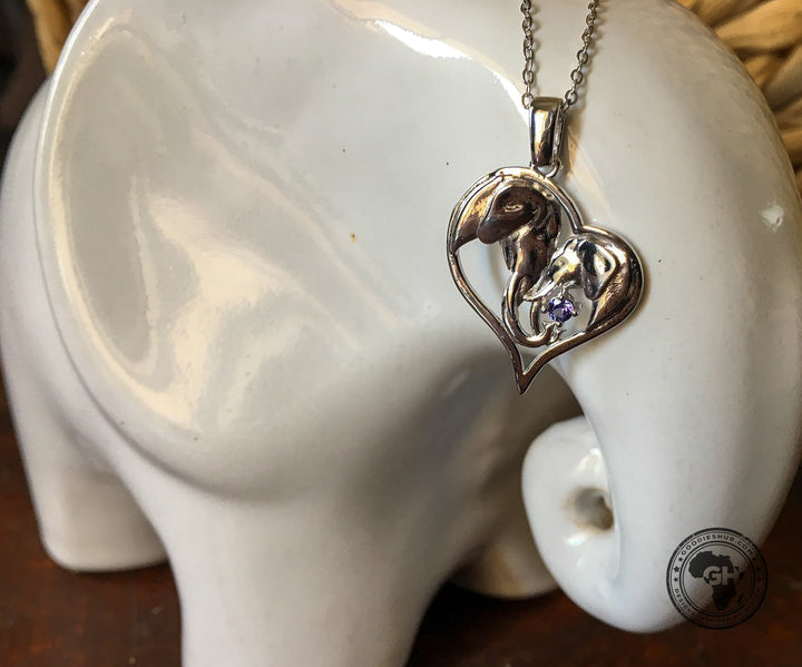 Heart Silver Elephant Pendant Set with Tanzanite &amp; Chain 45cm